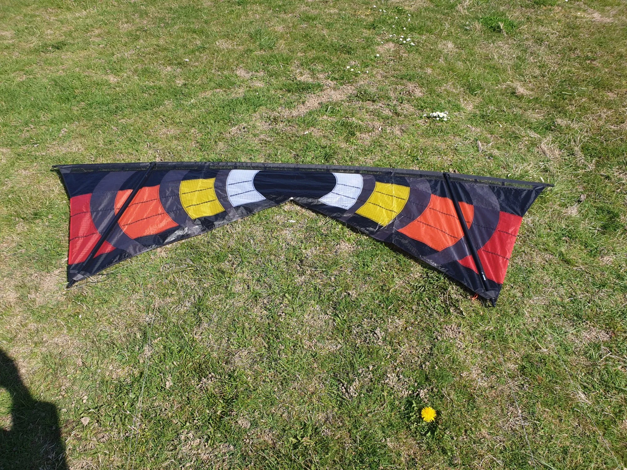 On grass, the Rev lies on its belly, leading edge away