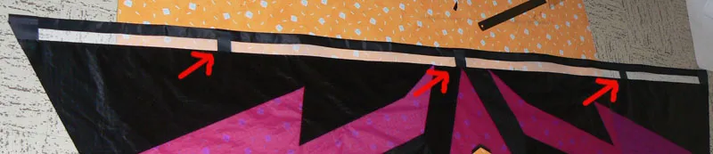 Ajout des 3 pièces de dacron : Pièce centrale et 2 pièces au niveau de la fixation du carbone vertical.