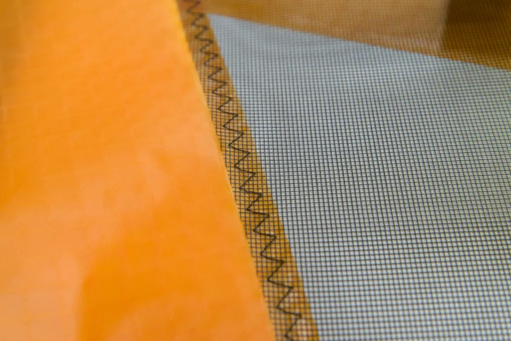 The panels are sewn with zig-zag stitches.
