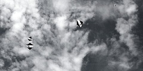 Zero wind flying at a kite festival: 5 urban ninjas