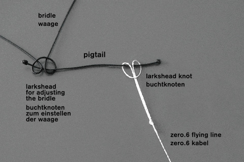 Attaching the flying line to the kite with a larkshead knot